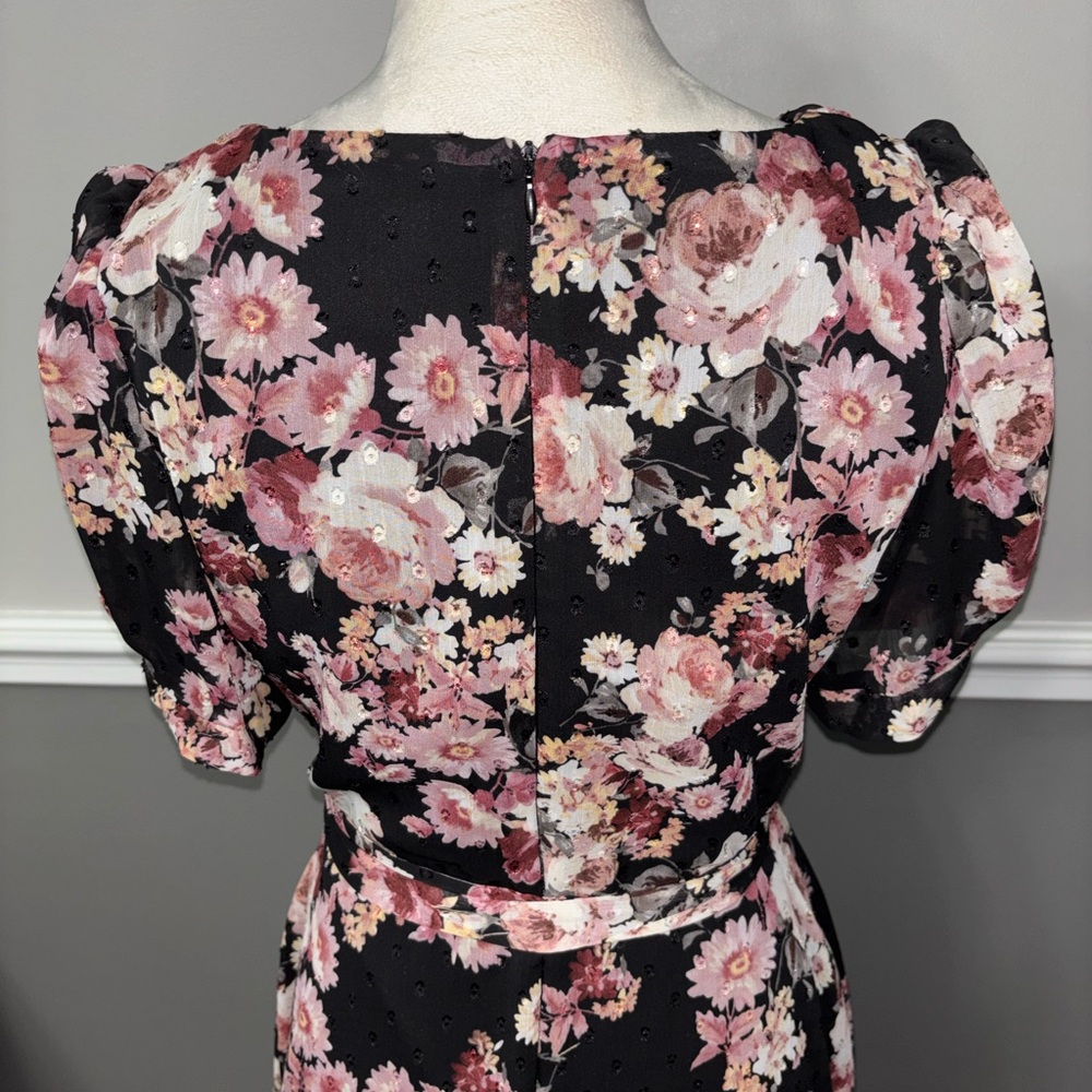 Connected Apparel Black Floral Midi Dress - Picture 5 of 9